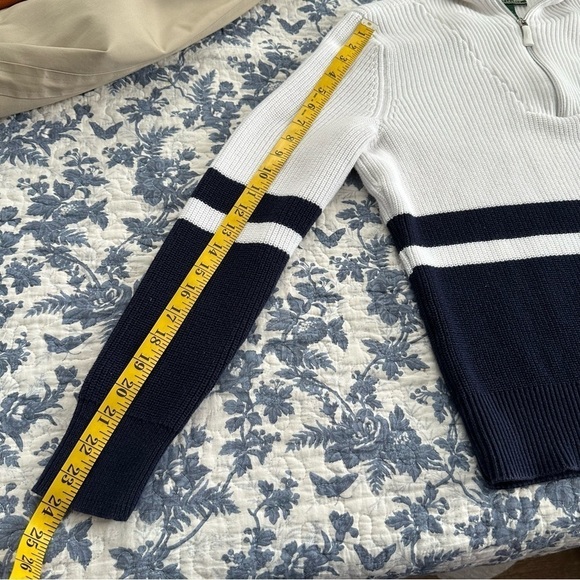 Lauren Active Ralph Lauren Top Athleisure Ribbed Knit Nautical Navy White Size L - Picture 10 of 10